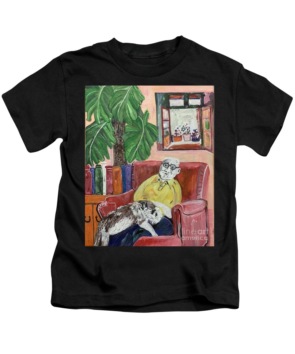 Acrylic Canvas Kids T-Shirt featuring the painting Henri Matisse and his Bichon Havanais by Denise Morgan
