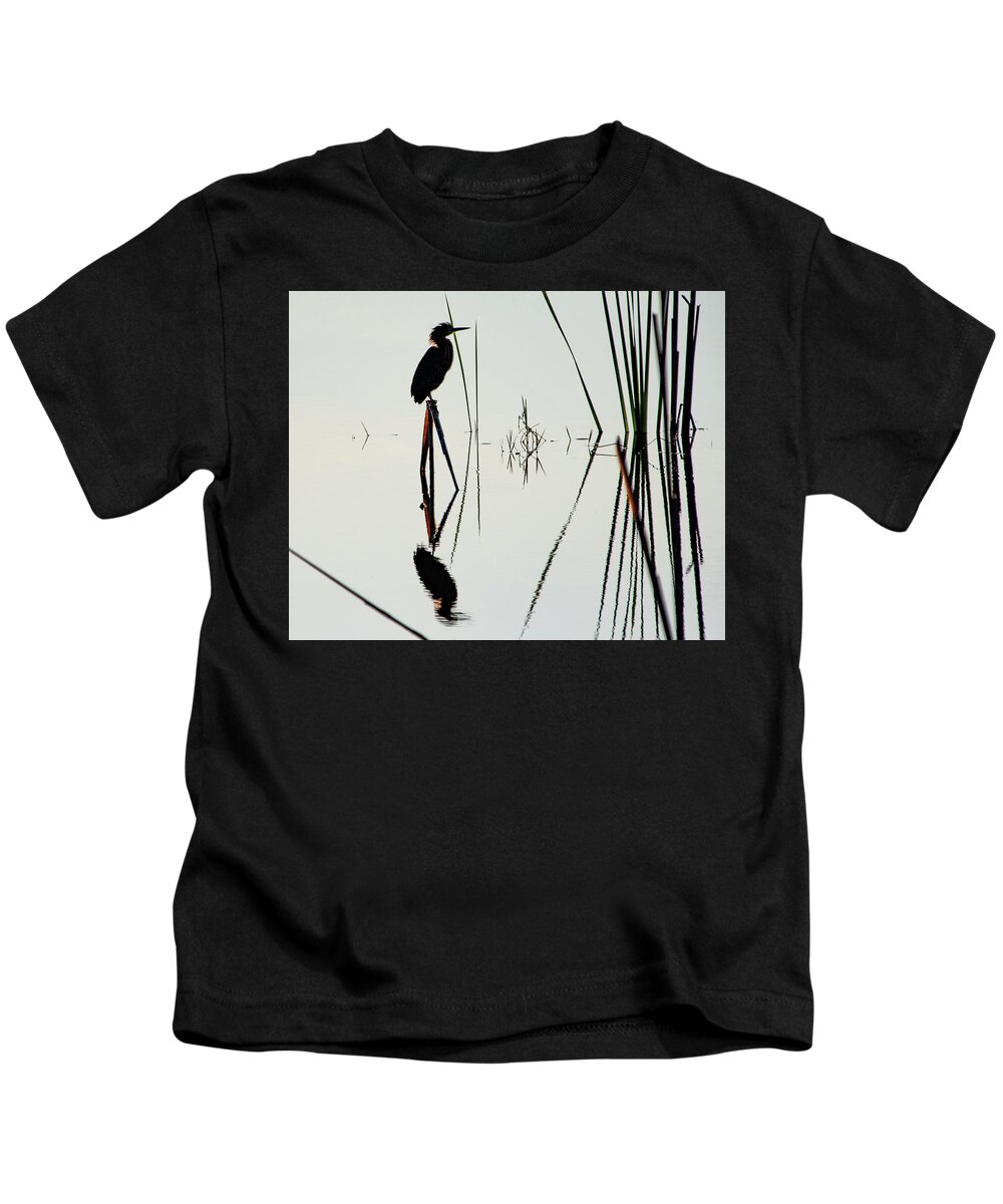 Green Heron Kids T-Shirt featuring the photograph Heron in a Marsh by Bradford Martin