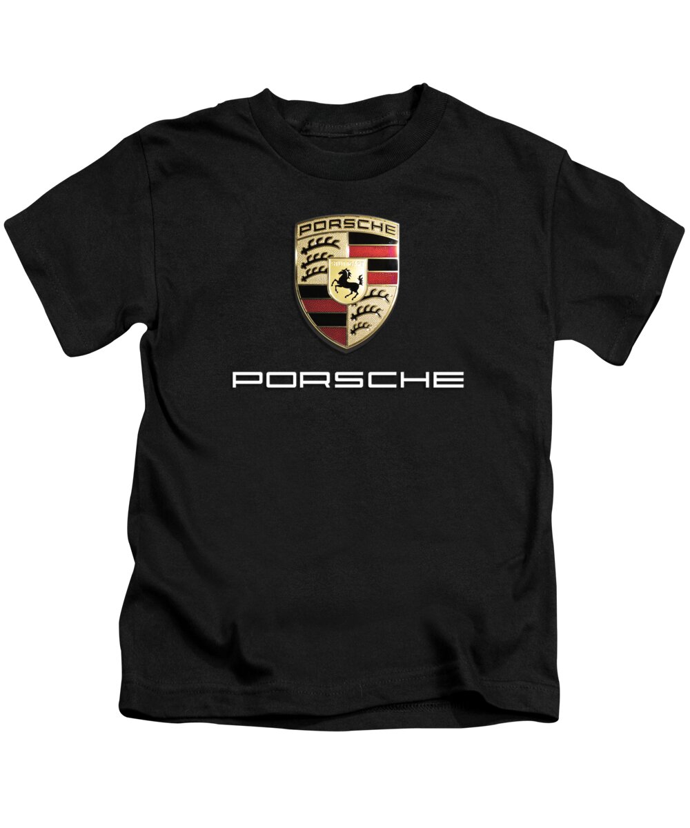 Porsche Logo Kids T-Shirt featuring the digital art High Res Quality Porsche Logo - Hood Emblem Isolated on Colorful Background by Stefano Senise