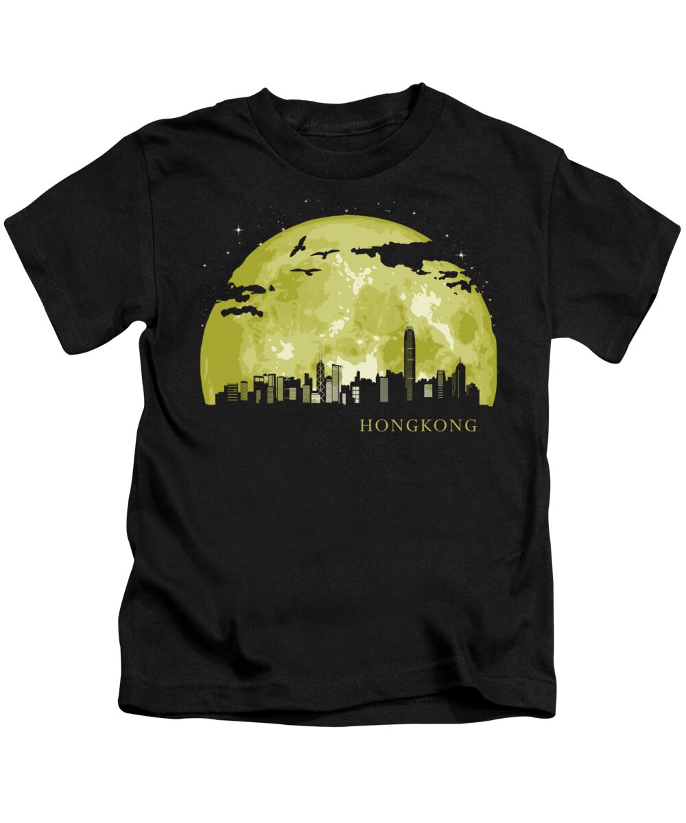 Kong Kids T-Shirt featuring the digital art HONGKONG Moon Light Night Stars Skyline by Filip Schpindel