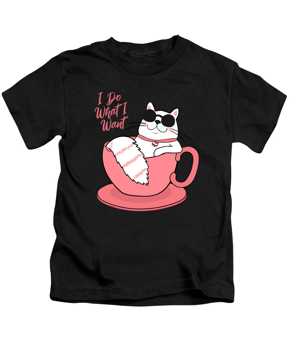 Sarcastic Kids T-Shirt featuring the digital art I Do What I Want Funny Cat by Flippin Sweet Gear