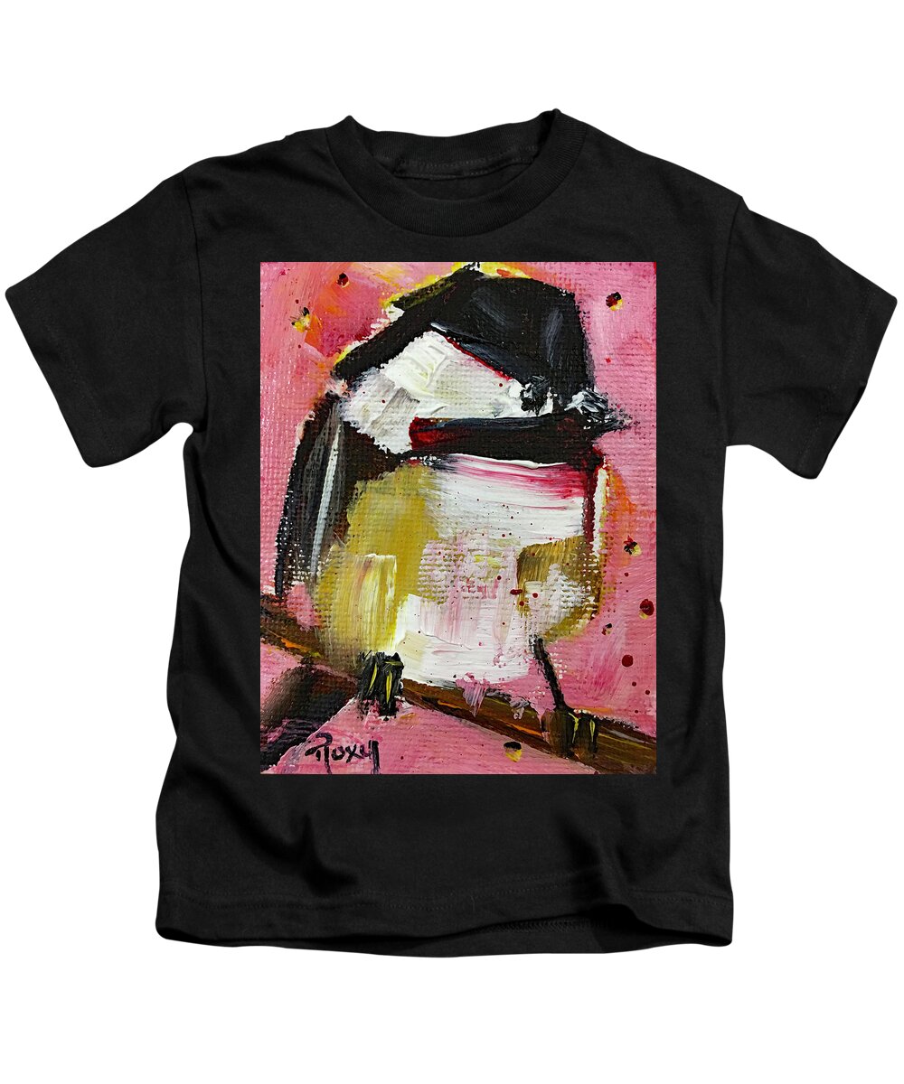 Chickadee Kids T-Shirt featuring the painting I heard a Chickadee by Roxy Rich