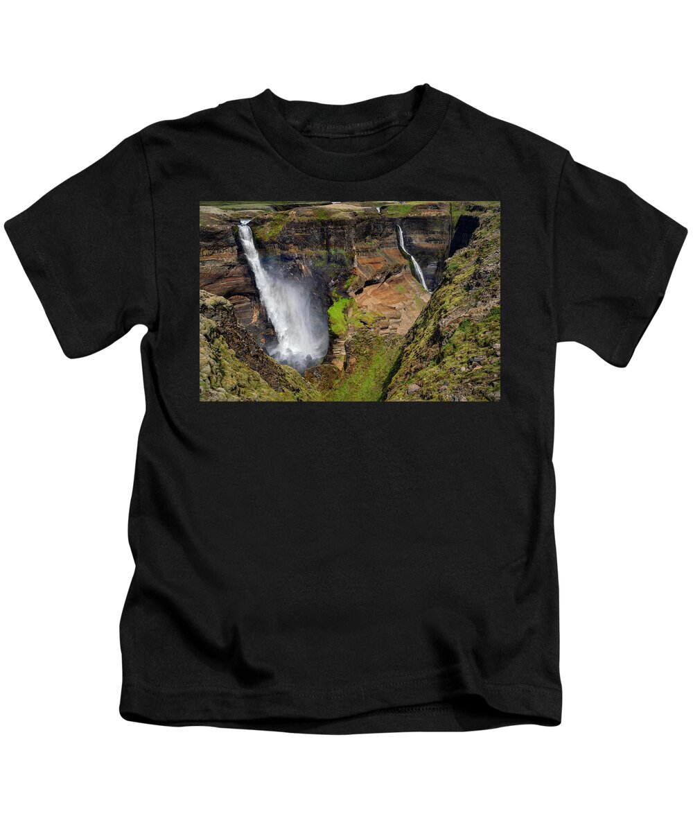 Iceland Kids T-Shirt featuring the photograph Iceland - Haifoss by Olivier Parent