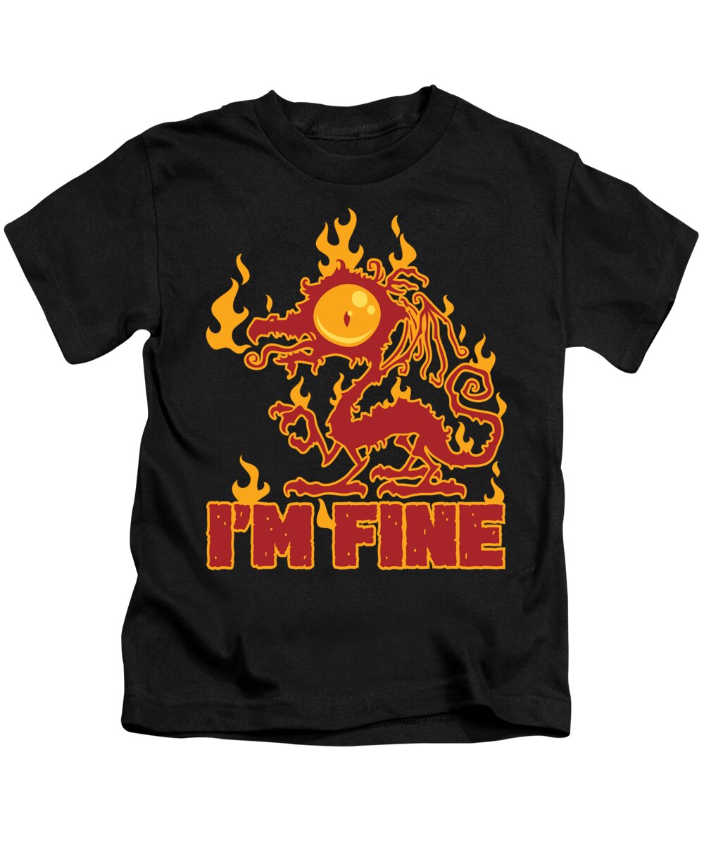 Black Kids T-Shirt featuring the digital art I'm Fine Burning Dragon by John Schwegel