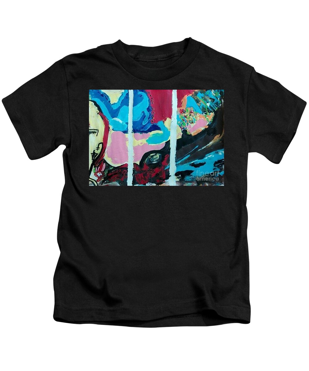 Abstract Kids T-Shirt featuring the painting Imagination Triptych by Denise Morgan