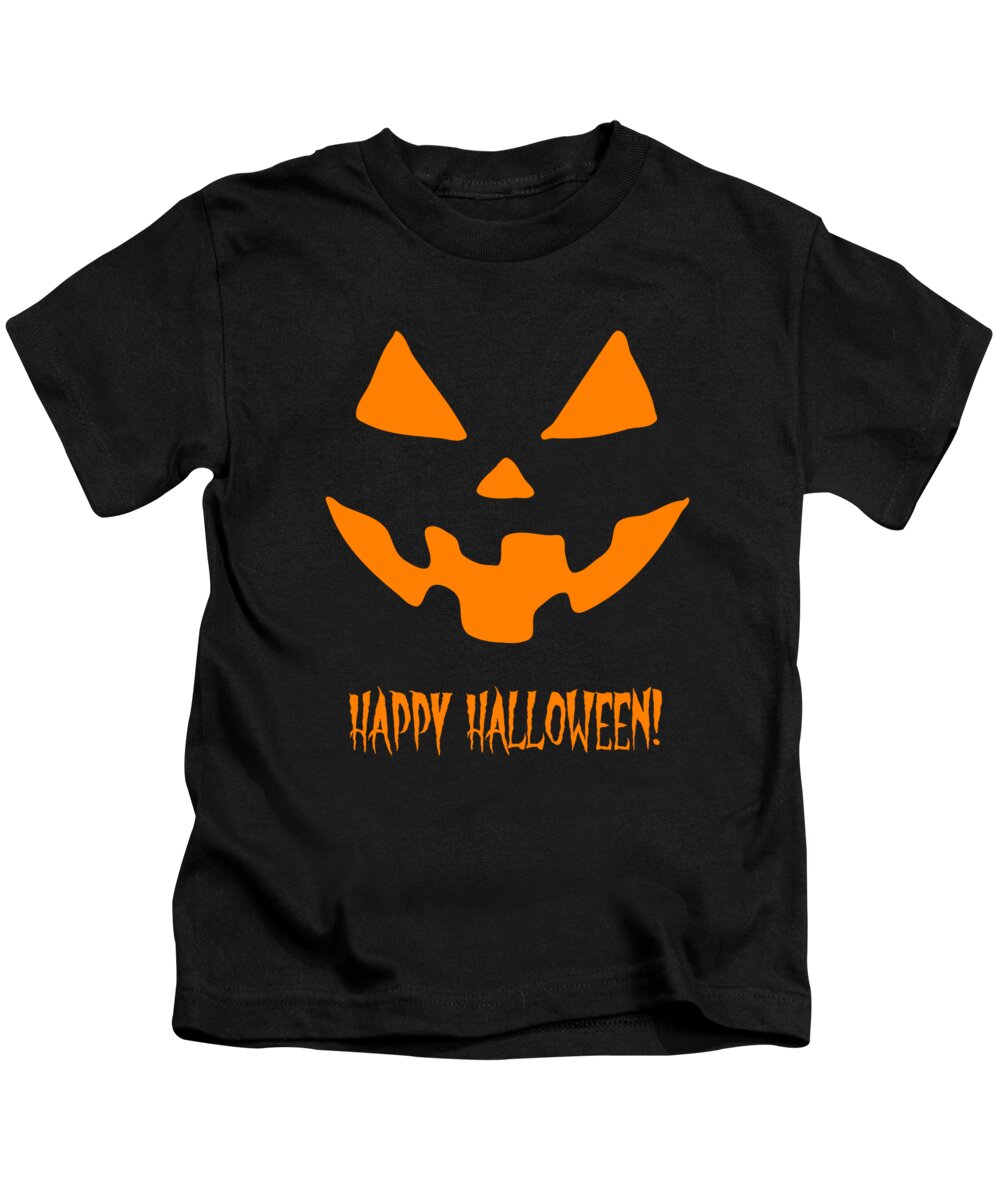 Funny Kids T-Shirt featuring the digital art Jack-O-Lantern Happy Halloween Pumpkin by Flippin Sweet Gear