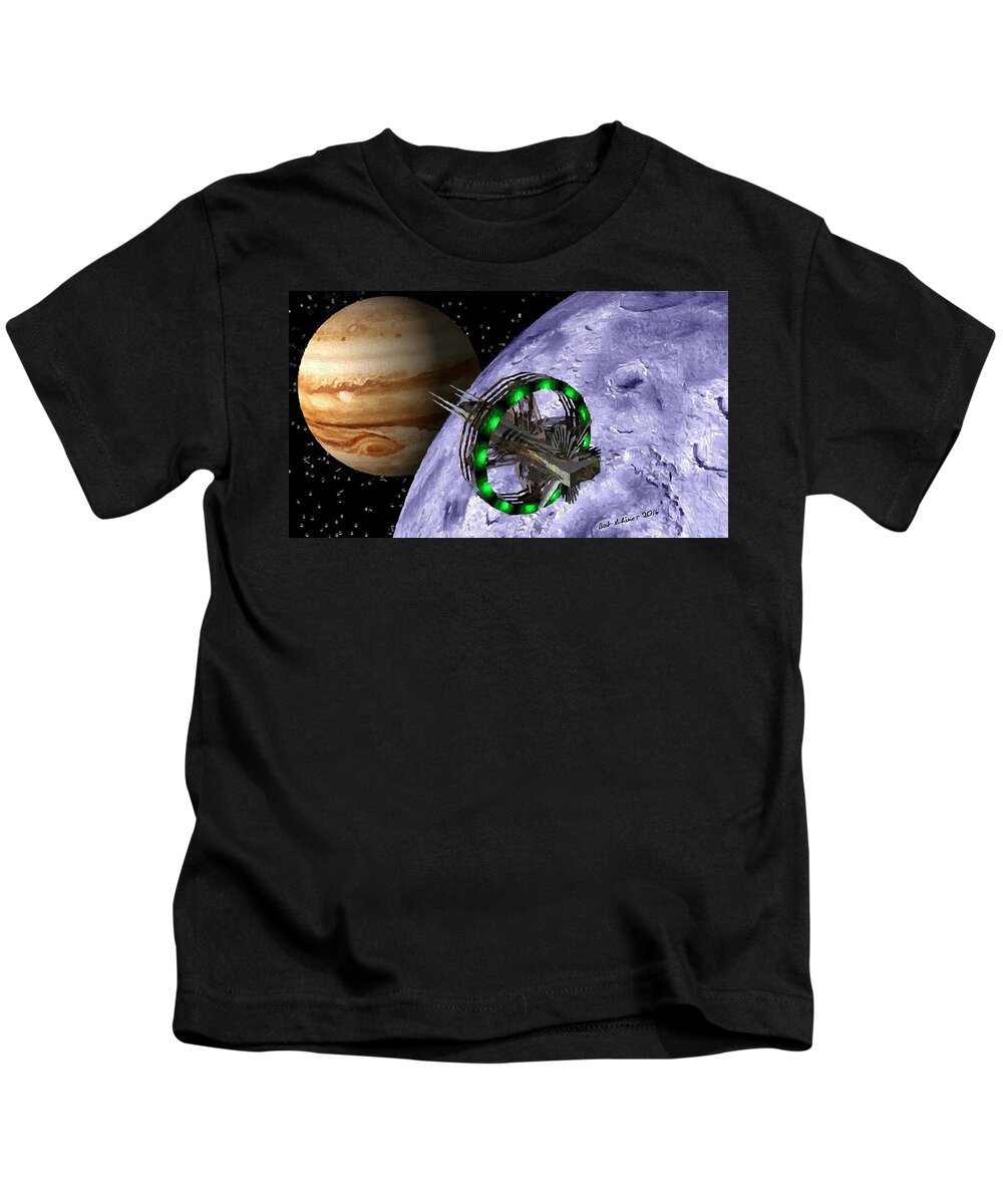 Digital Space Spaceship Jupiter Scifi Kids T-Shirt featuring the digital art Jupiter Ascending by Bob Shimer