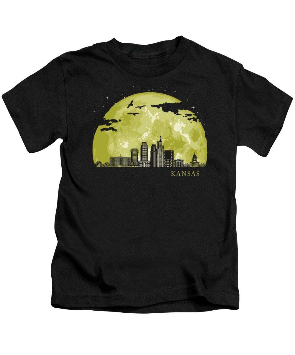 Texas Kids T-Shirt featuring the digital art KANSAS Moon Light Night Stars Skyline by Megan Miller