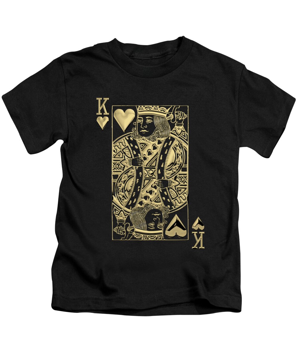 'gamble' Collection By Serge Averbukh Kids T-Shirt featuring the digital art King of Hearts in Gold on Black by Serge Averbukh