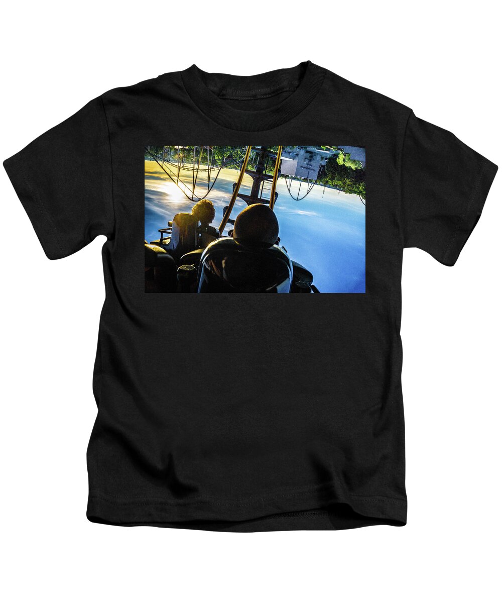 Kings Island Kids T-Shirt featuring the photograph Kings Island Ohio Vortex Roller Coaster Upside Down by Dave Morgan
