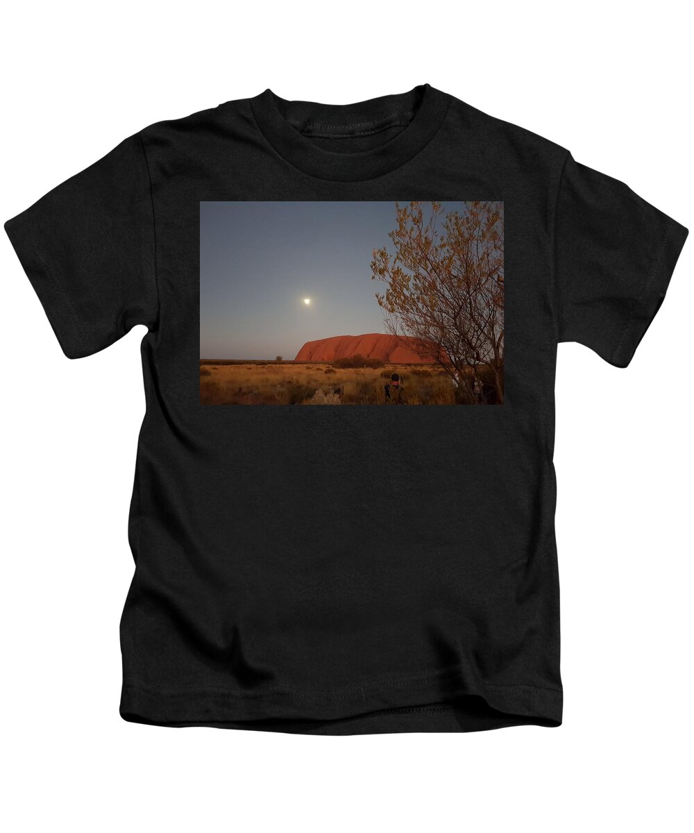 Beautiful; Nature Background; Landscape; Rocks; Cliffs; Rock Pool; Tourism; Travel; Summer; Holidays; Sea; Surf; Uluru Kids T-Shirt featuring the photograph Last Light at Uluru Rock by Andre Petrov