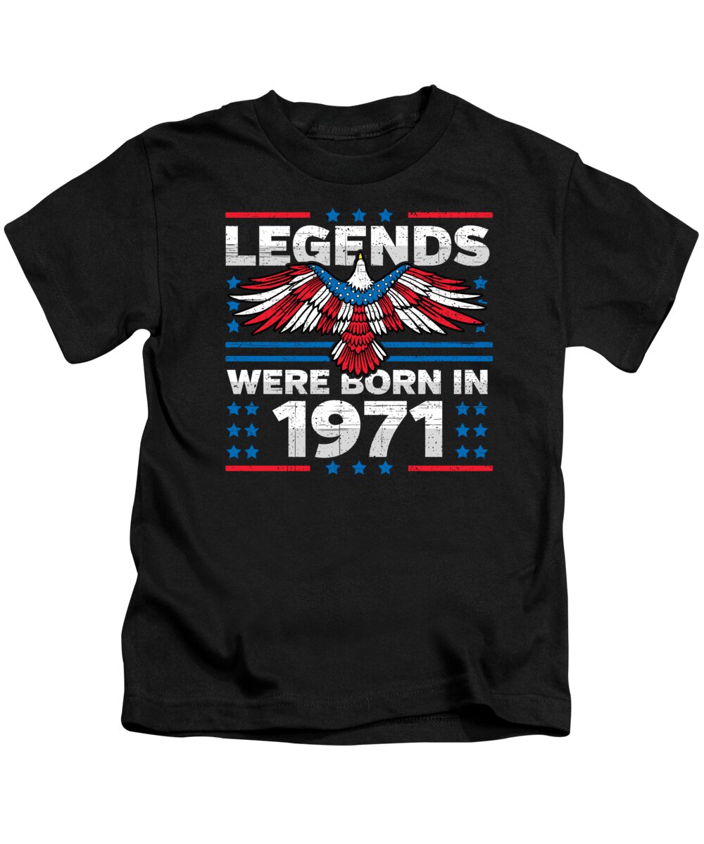 Retro Kids T-Shirt featuring the digital art Legends Were Born in 1971 Patriotic Birthday by Flippin Sweet Gear