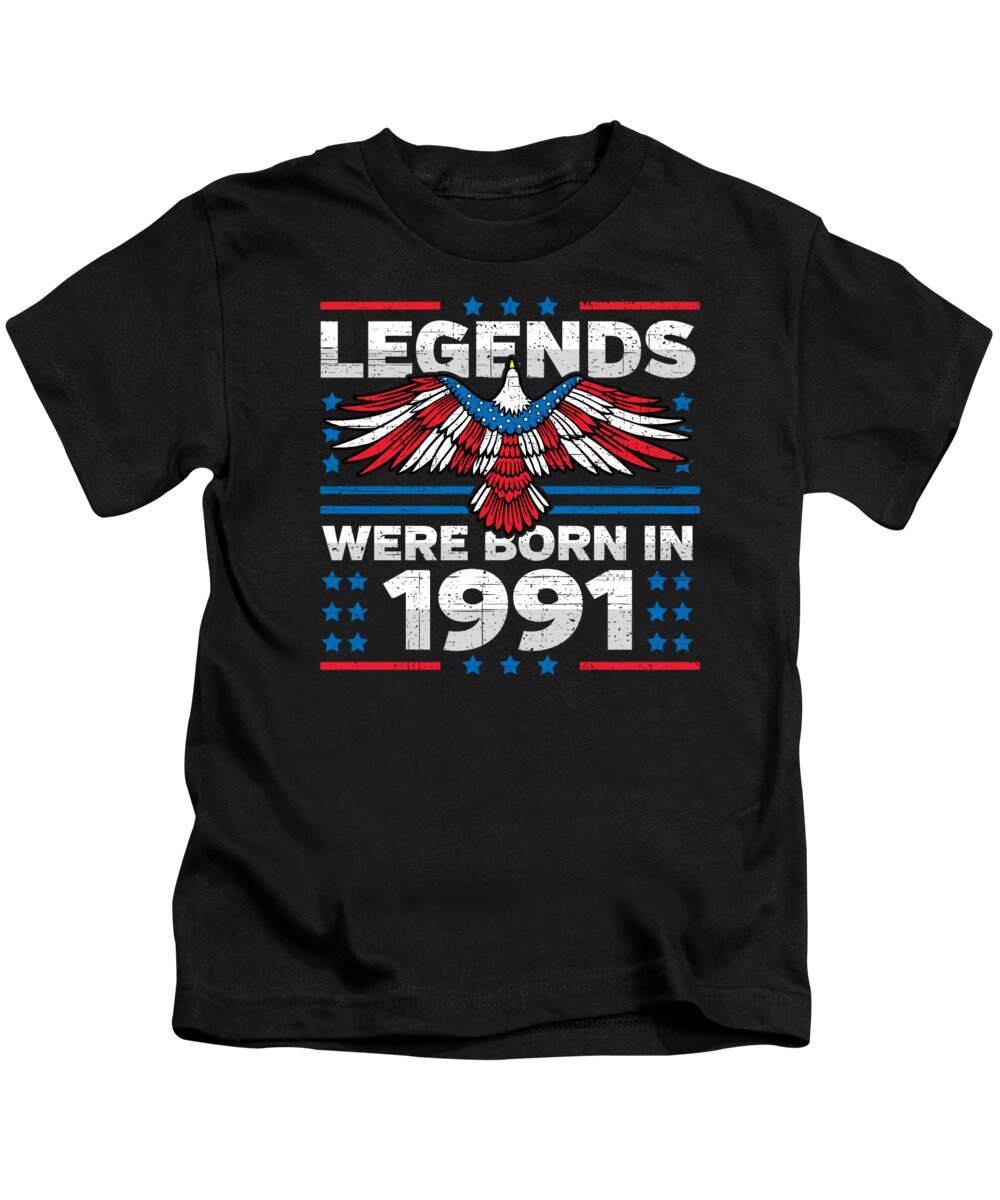Retro Kids T-Shirt featuring the digital art Legends Were Born in 1991 Patriotic Birthday by Flippin Sweet Gear