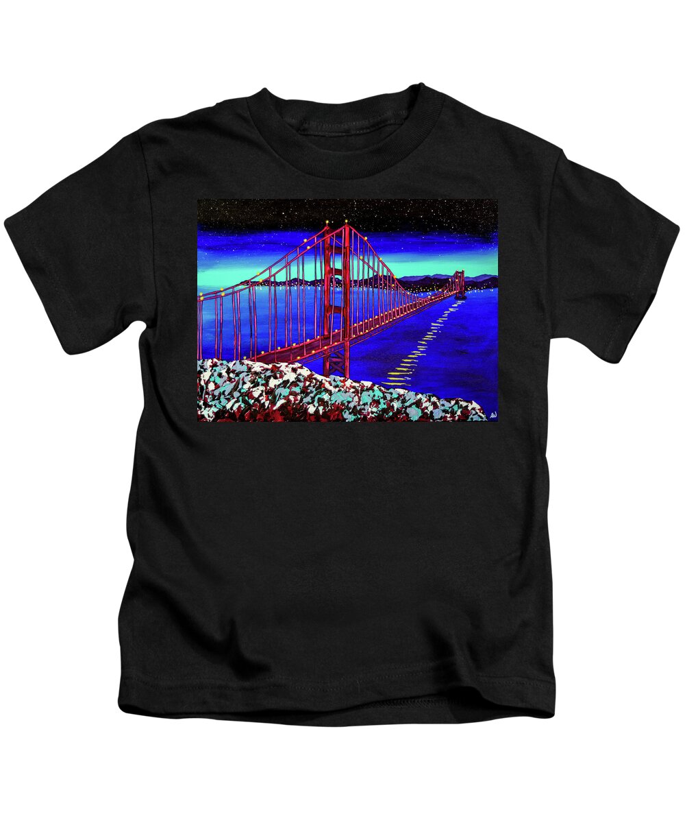 Golden Gate Bridge Kids T-Shirt featuring the painting Let's Build a Bridge by Ashley Wright