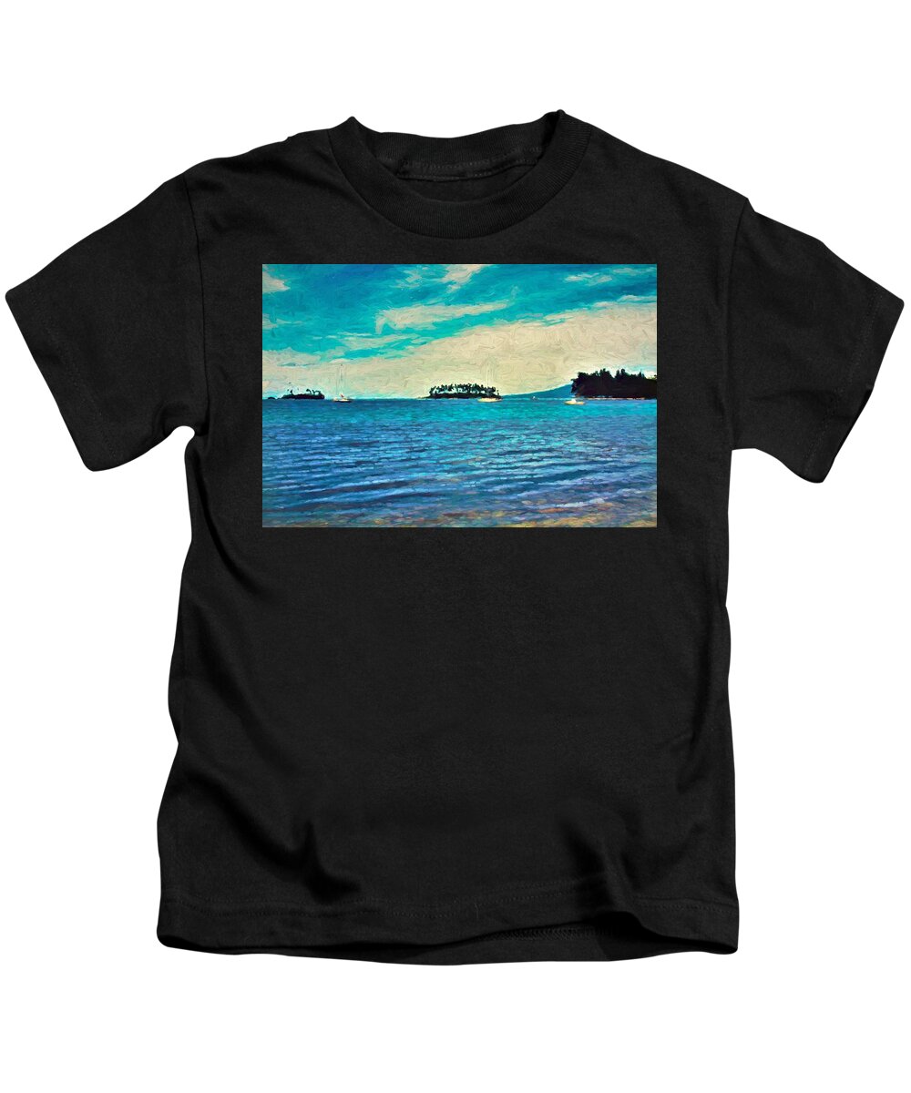 Liapari Kids T-Shirt featuring the mixed media Liapari Lagoon by Joan Stratton