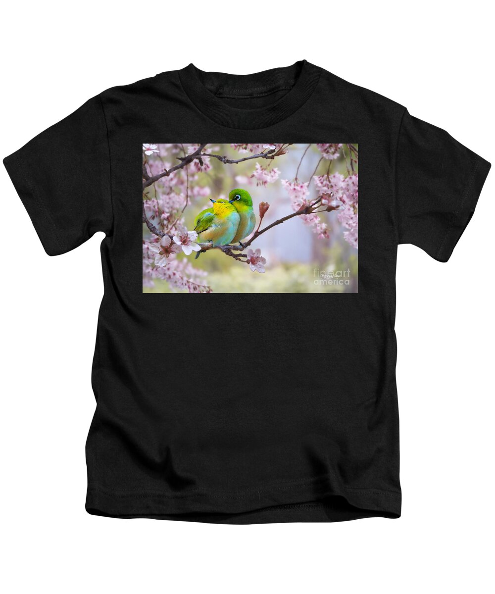 Small Lifou White Eye Kids T-Shirt featuring the mixed media Little Lifou White Eye by Morag Bates