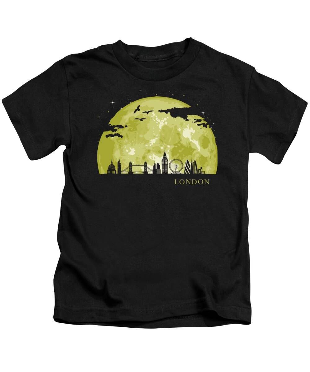 Uk Kids T-Shirt featuring the digital art LONDON Moon Light Night Stars Skyline by Filip Schpindel