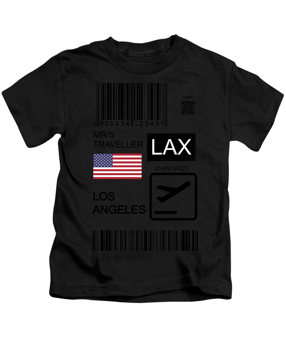 California Kids T-Shirt featuring the digital art Los Angeles USA travel ticket by Lotus Leafal