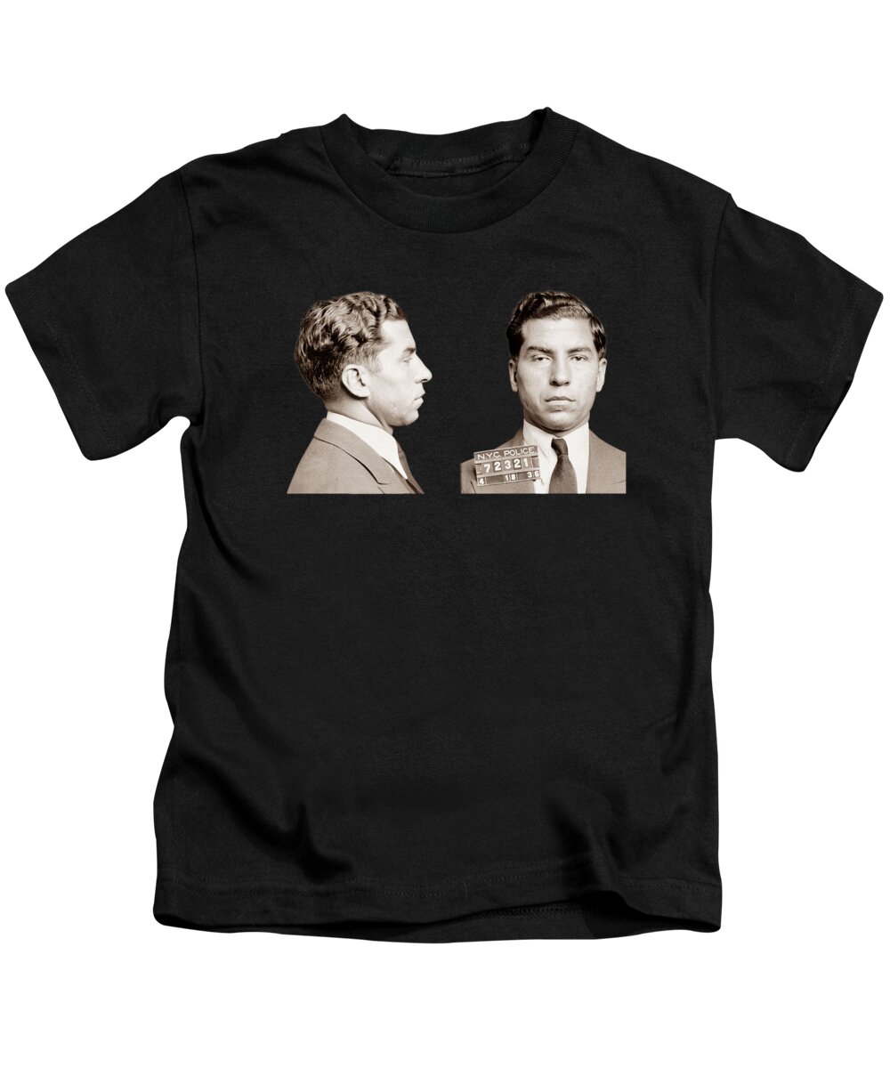 Lucky Luciano Kids T-Shirt featuring the photograph Lucky Luciano Mugshot by War Is Hell Store
