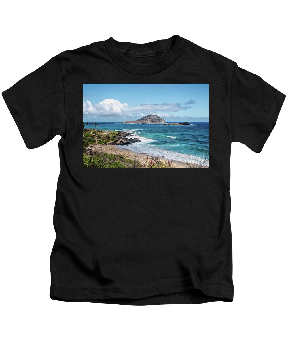 Makapuu Kids T-Shirt featuring the photograph Makapuu Beach and Manana Island by Diana Mary Sharpton