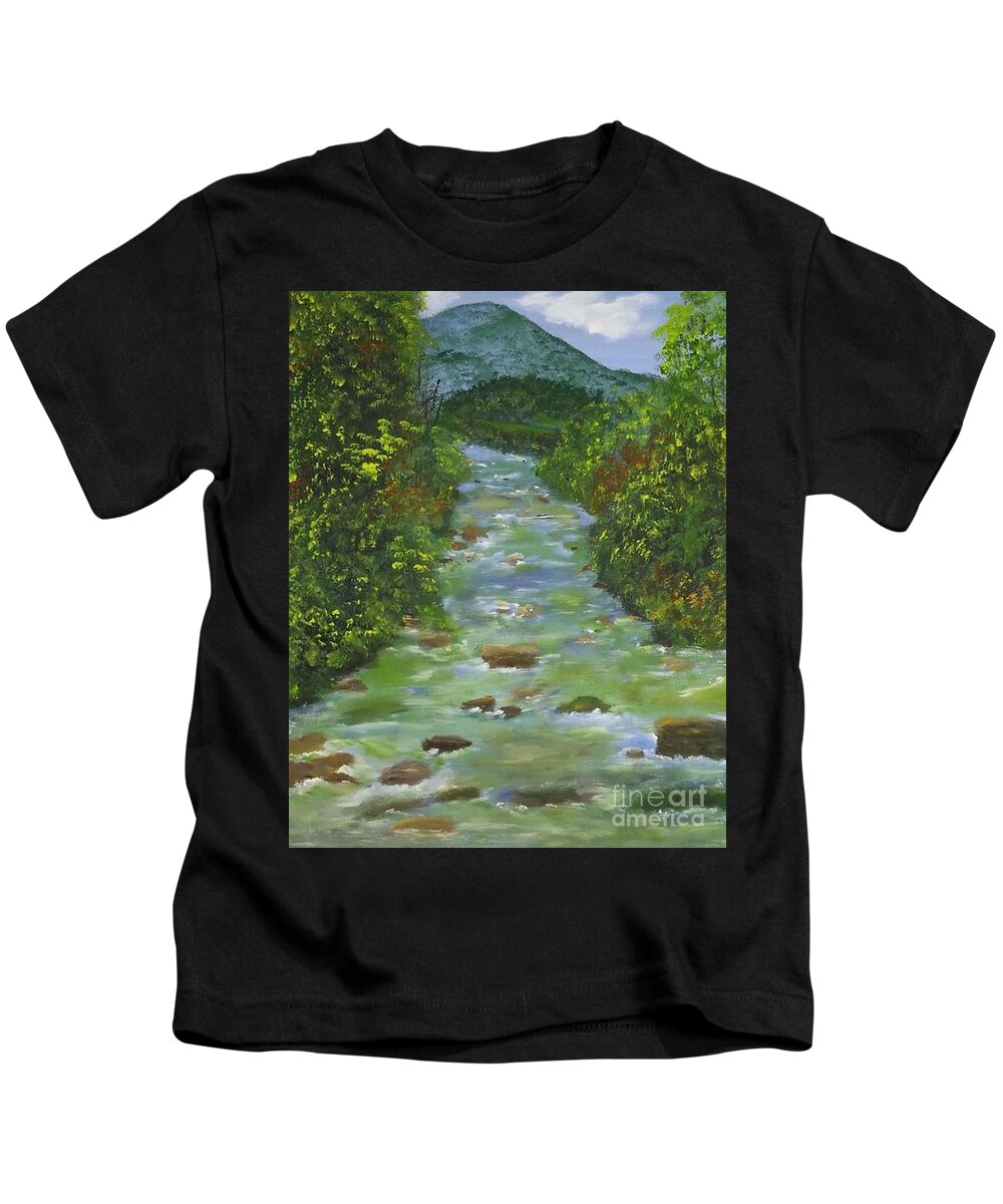 Landscape Kids T-Shirt featuring the painting Meandering River by Denise Morgan
