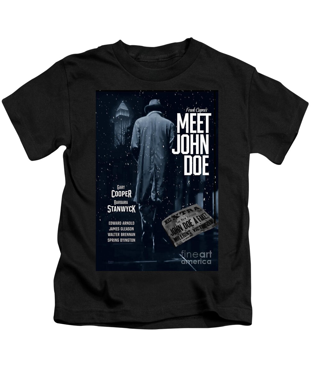 Meet John Doe Kids T-Shirt featuring the digital art Meet John Doe Movie Poster by Brian Watt
