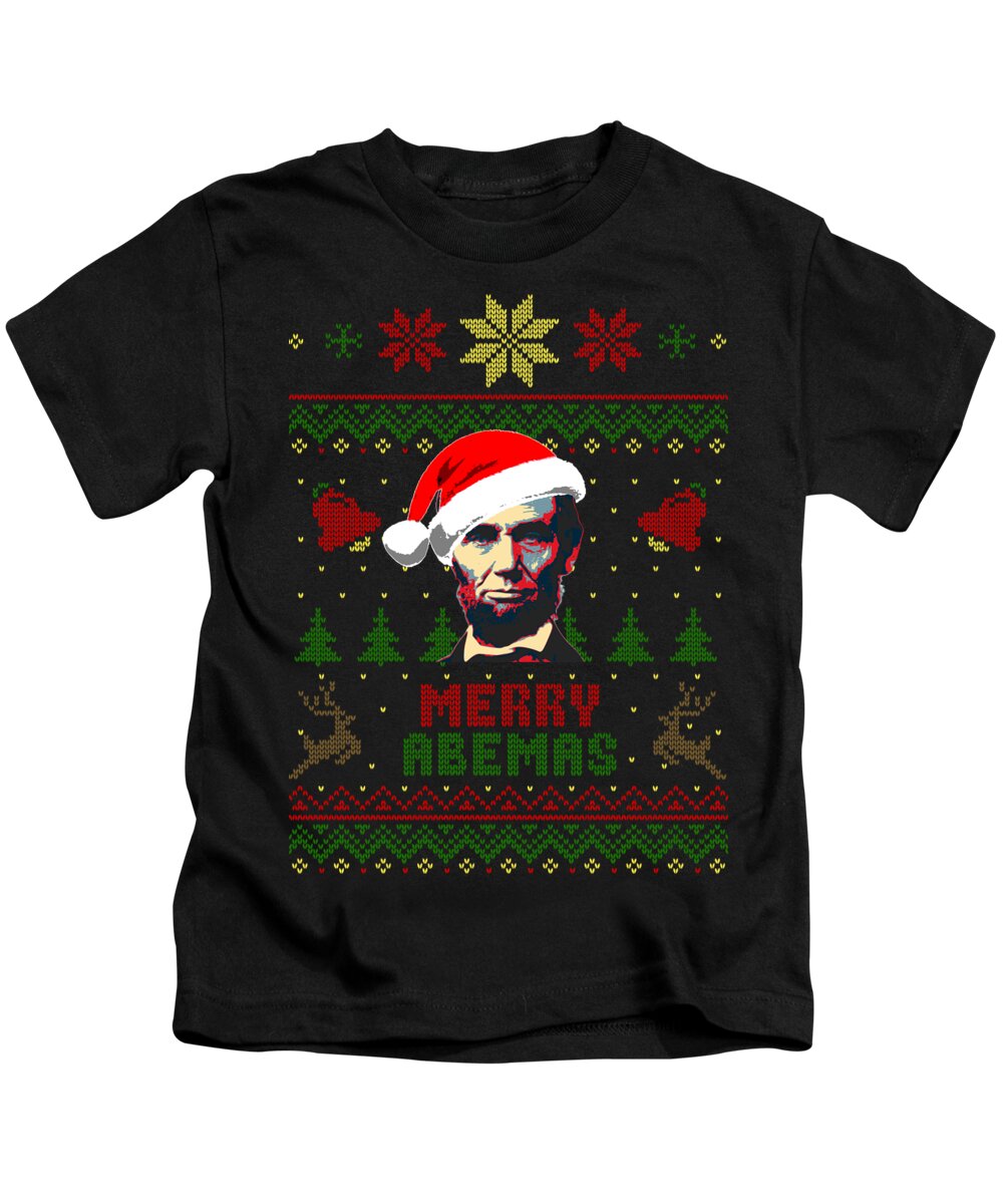 Santa Kids T-Shirt featuring the digital art Merry Abemas Abraham Lincoln Christmas by Megan Miller