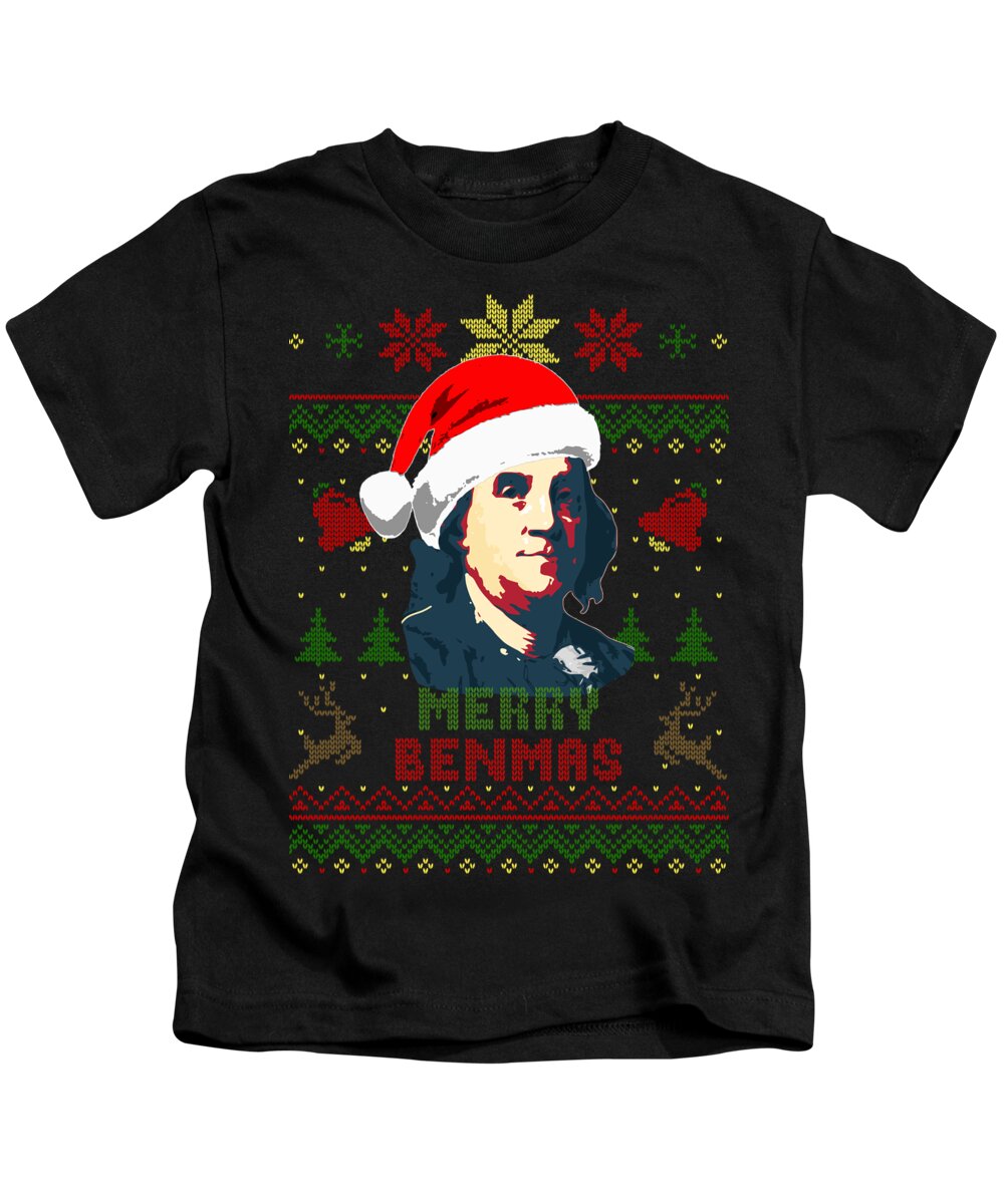 Santa Kids T-Shirt featuring the digital art Merry Benmas Benjamin Franklin Christmas by Megan Miller