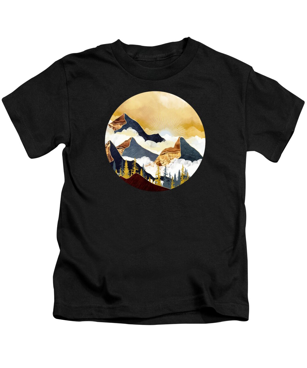 Mist Kids T-Shirt featuring the digital art Misty Peaks by Spacefrog Designs