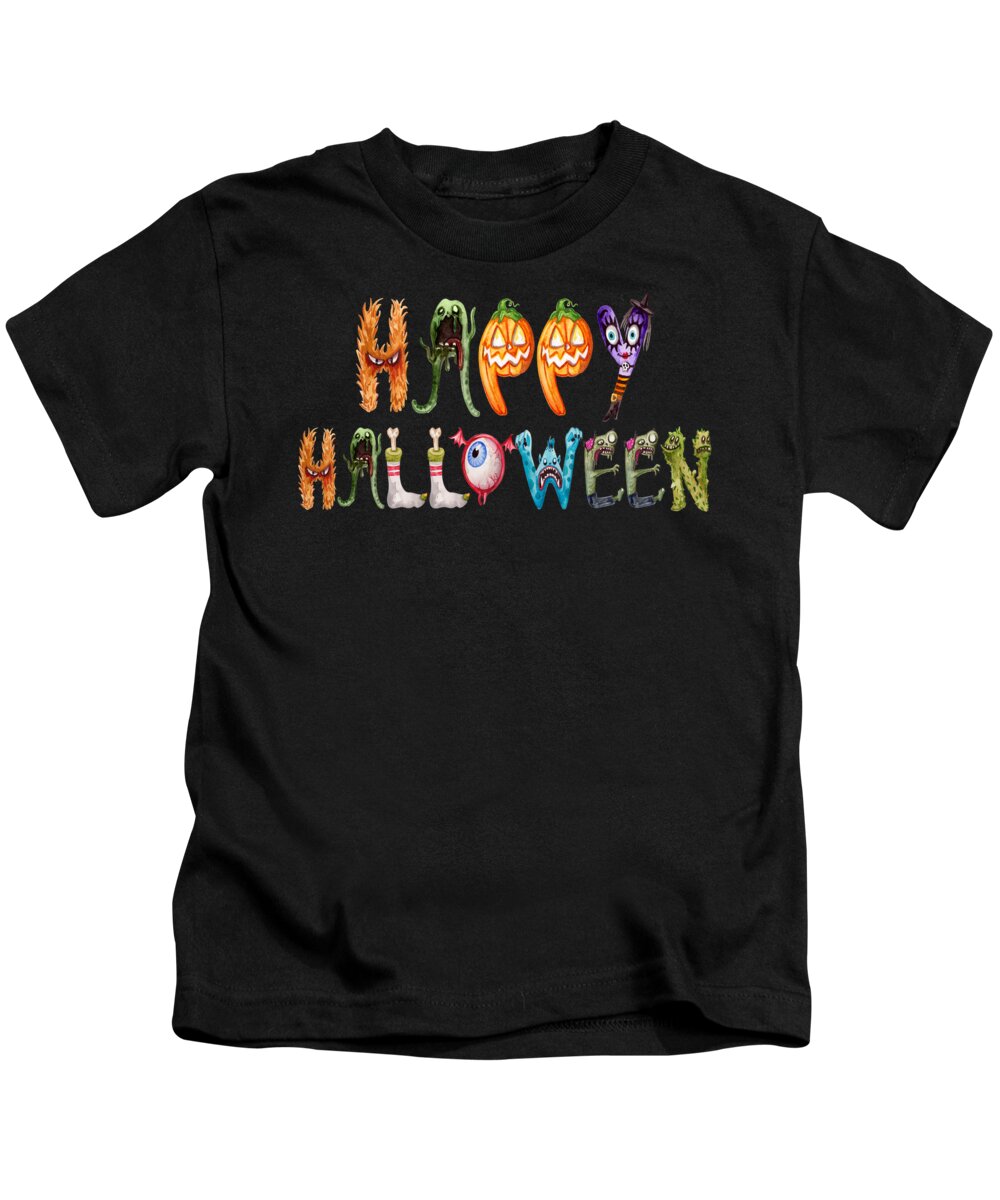 Halloween Kids T-Shirt featuring the digital art Monster Funny Halloween Typography by Doreen Erhardt
