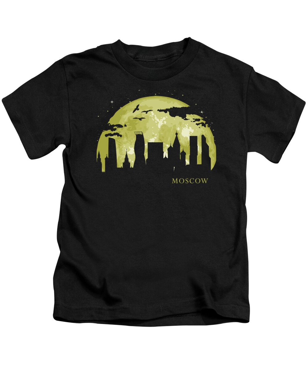 Moscow Kids T-Shirt featuring the digital art MOSCOW Moon Light Night Stars Skyline by Megan Miller