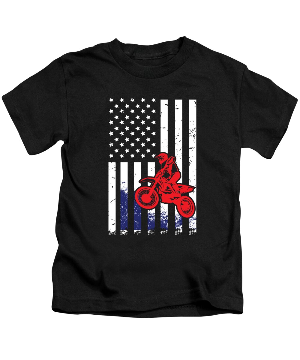 Veterans Day Kids T-Shirt featuring the digital art Motocross American Flag Dirt Bike by Jacob Zelazny