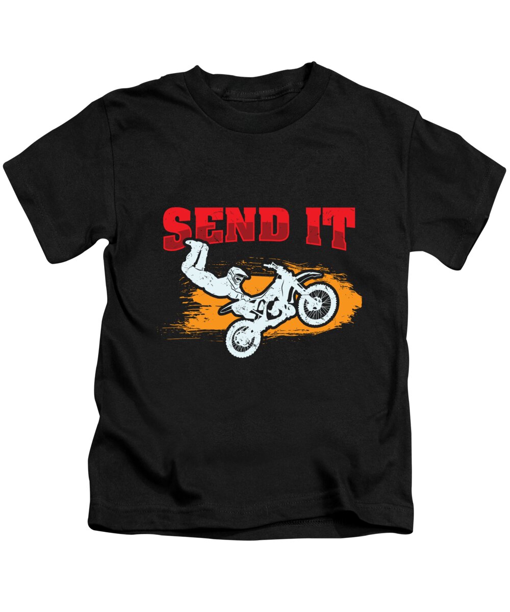 Dirtbike Kids T-Shirt featuring the digital art Motocross Dirt Bike Send It by Jacob Zelazny