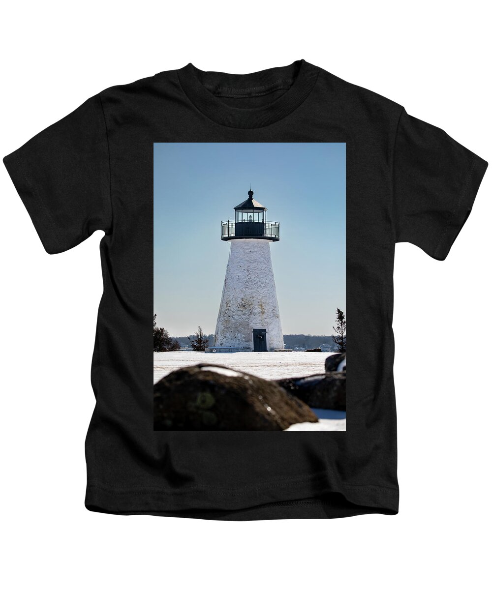Ned Kids T-Shirt featuring the photograph Ned Point Lighthouse in Winter by Denise Kopko