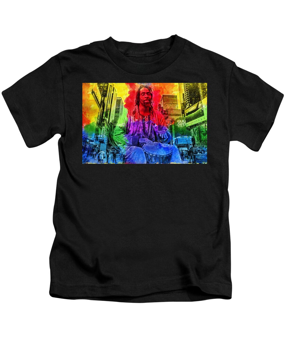 Times Square Kids T-Shirt featuring the digital art New York Rhythm by Alex Mir