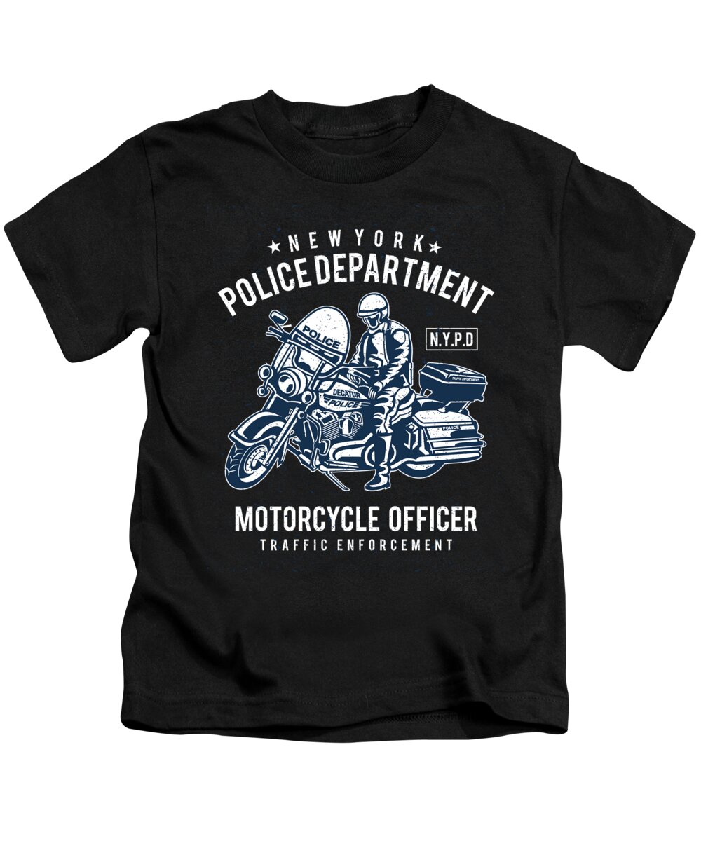 Cop Kids T-Shirt featuring the digital art NYPD Motorcycle Officer by Jacob Zelazny