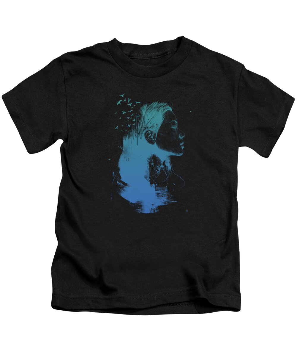 Girl Kids T-Shirt featuring the drawing Open your mind II by Balazs Solti