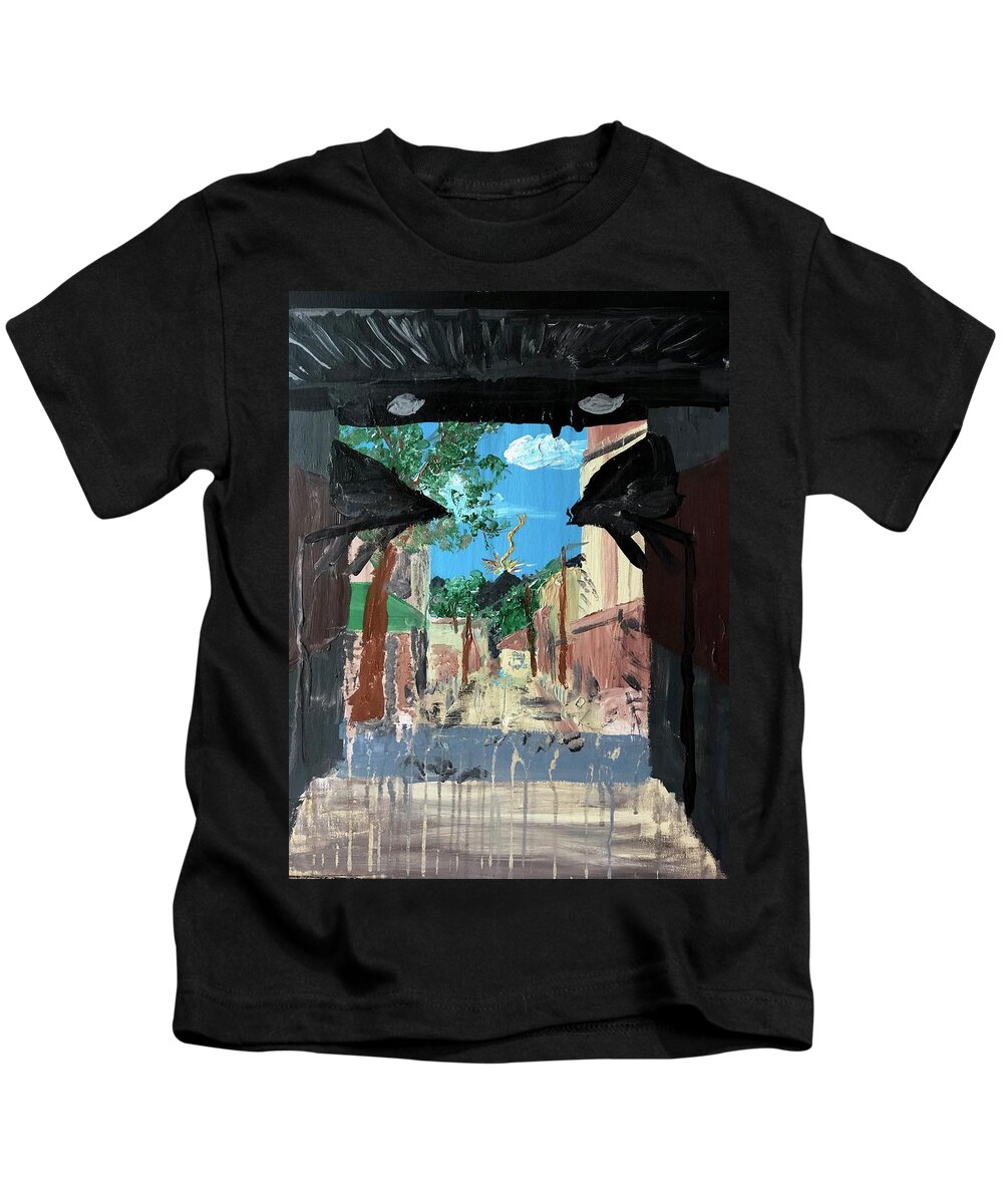 Pompeii Kids T-Shirt featuring the painting Out of the Blue by Bethany Beeler