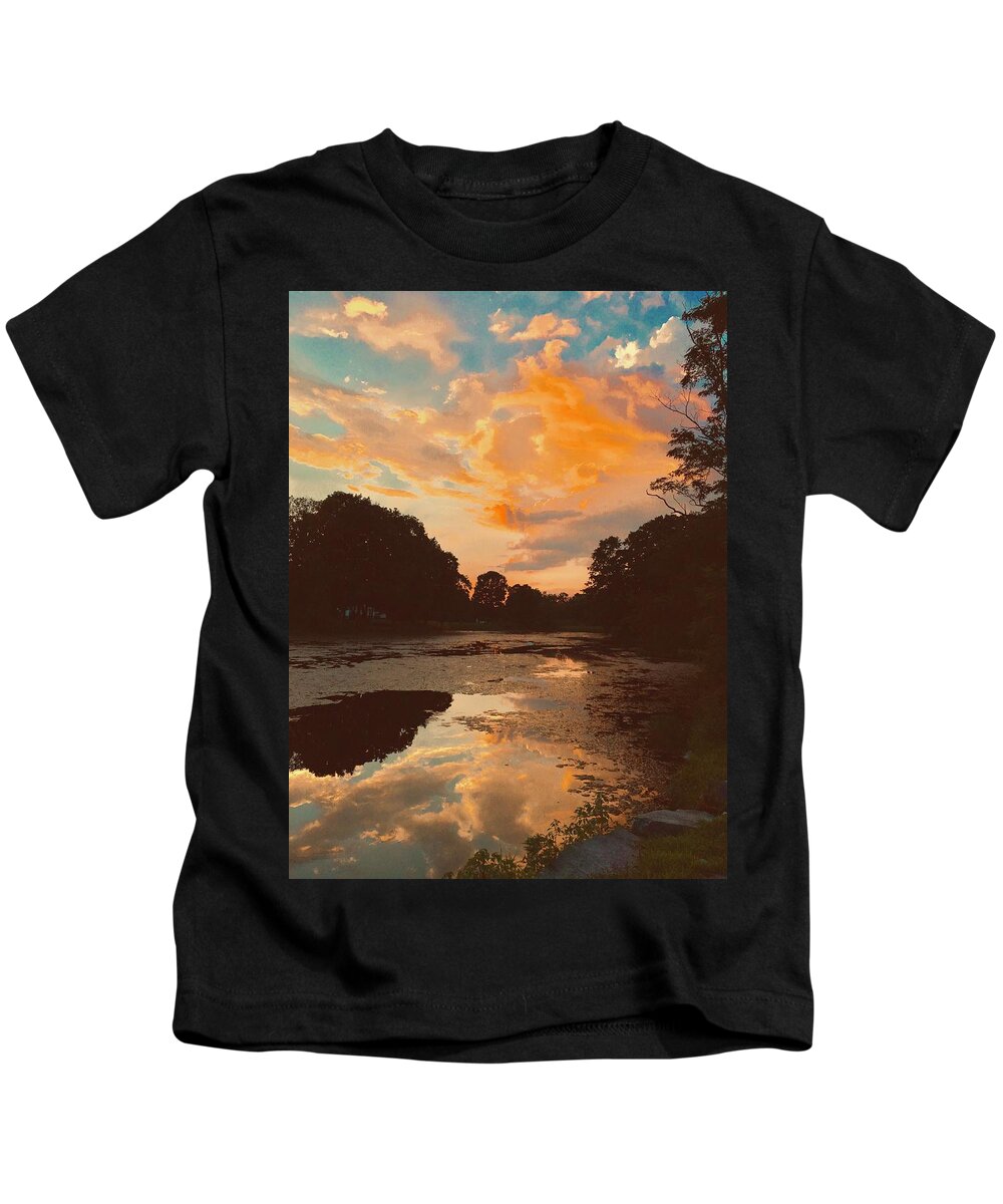 Skyline Kids T-Shirt featuring the photograph Painterly Sky Reflection by Lisa Pearlman