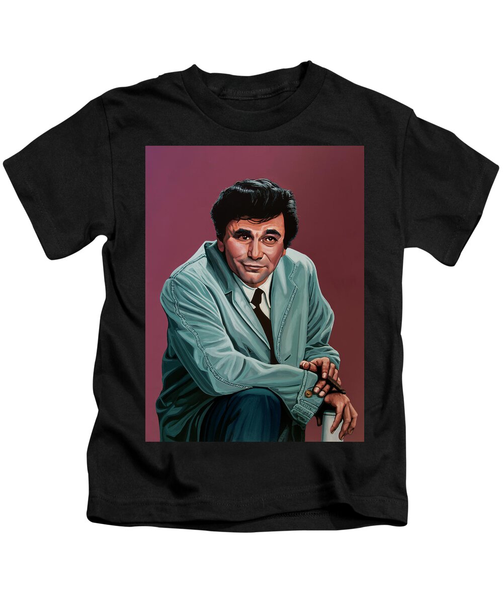 Peter Falk Kids T-Shirt featuring the painting Peter Falk as Columbo Painting 2 by Paul Meijering