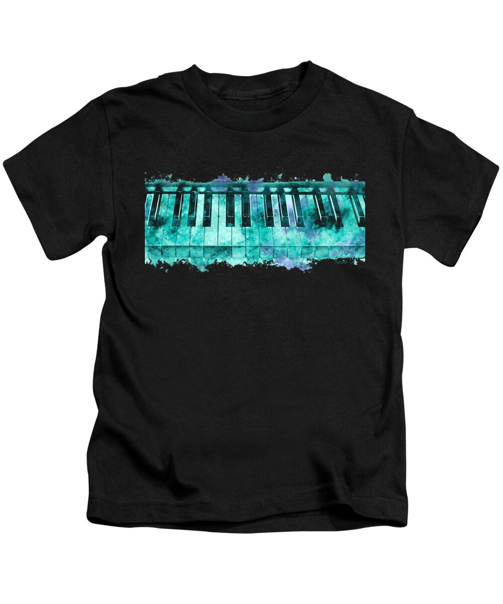 Piano Kids T-Shirt featuring the photograph Piano keyboard watercolor by Delphimages Photo Creations