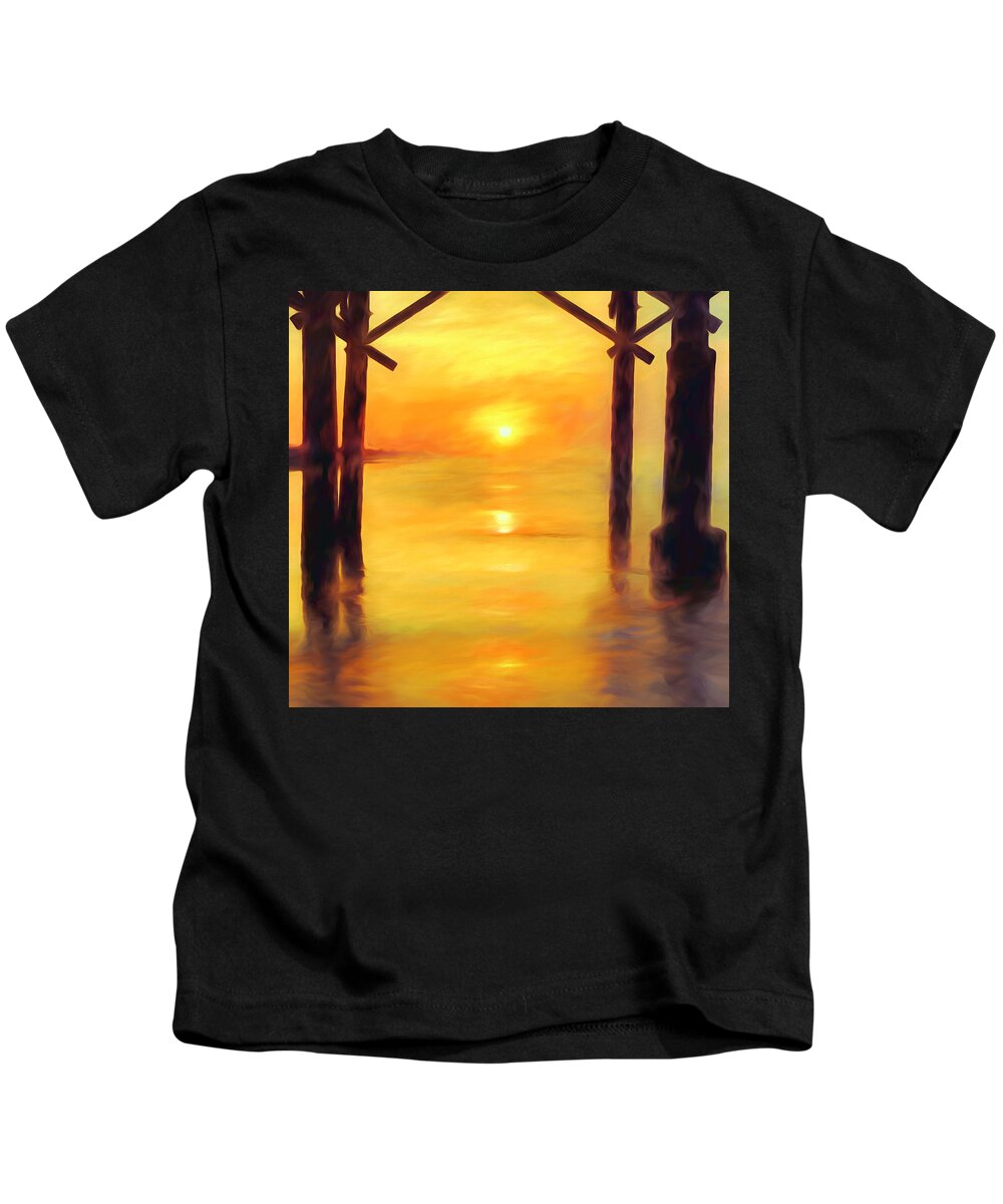Pier Sunrise Painting Kids T-Shirt featuring the painting Pier Sunrise Painting by Dan Sproul