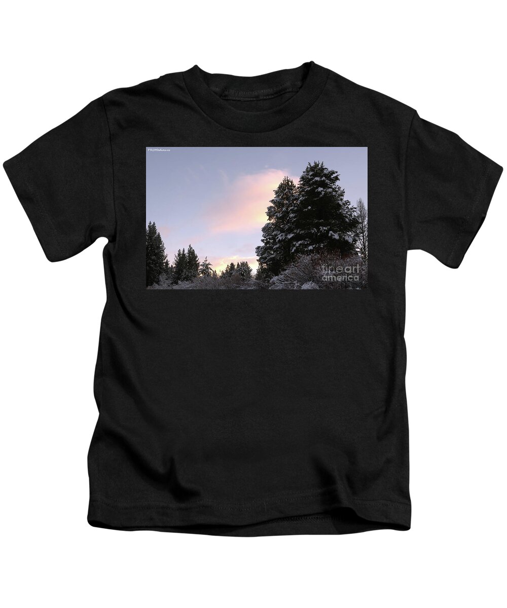 Pine Kids T-Shirt featuring the photograph pine trees at sunrise, El Dorado National Forest, California, U. S. A. by PROMedias US