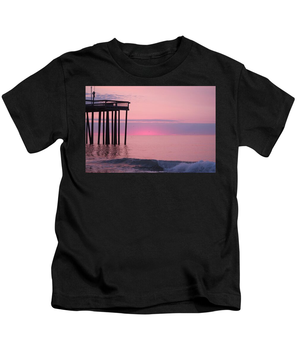 Dawn Kids T-Shirt featuring the photograph Pink Dawn At The Pier by Robert Banach
