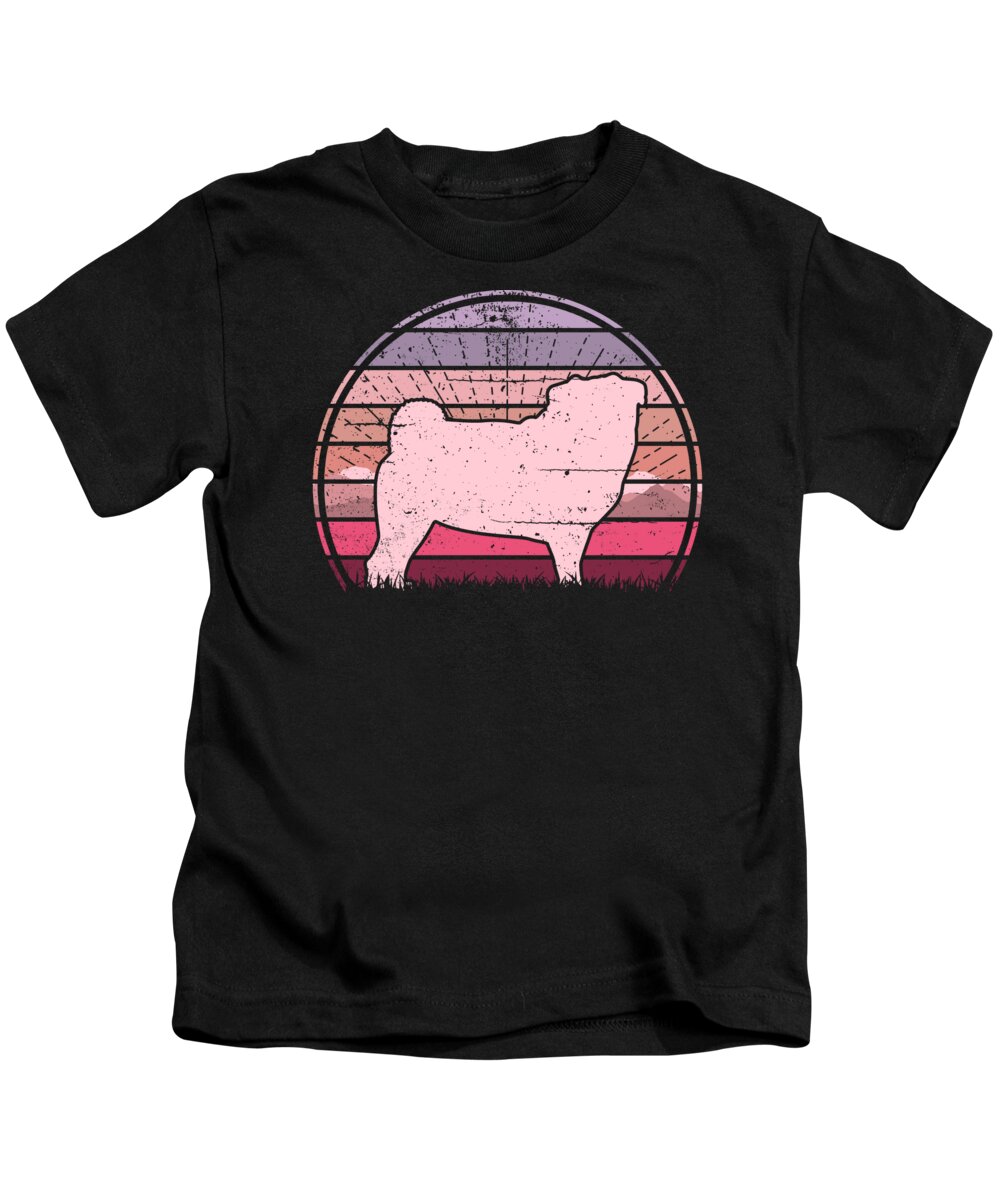 Pink Kids T-Shirt featuring the digital art Pink Pug Sunset by Megan Miller
