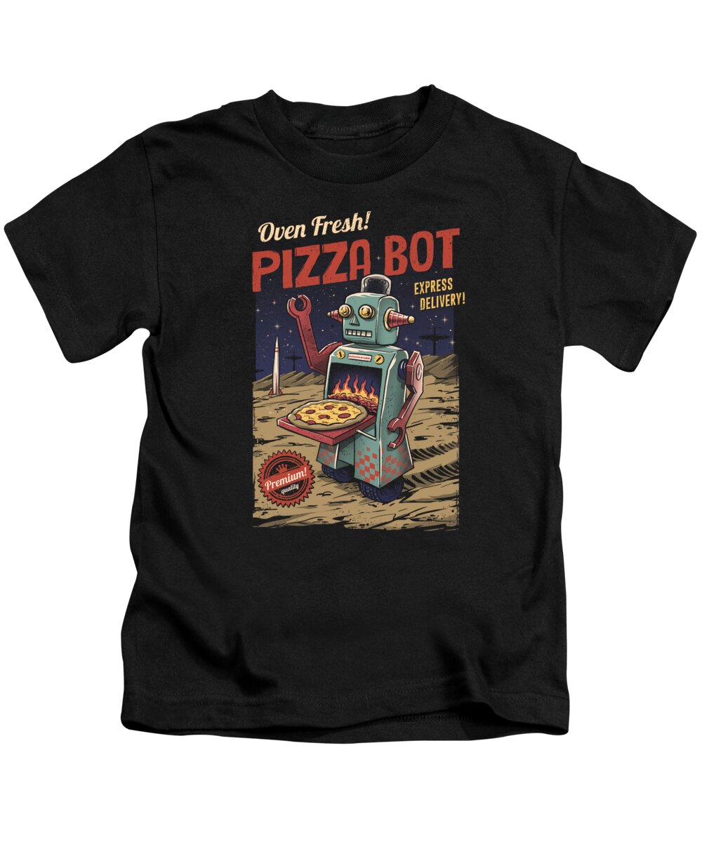 Pizza Kids T-Shirt featuring the digital art Pizza Bot by Vincent Trinidad