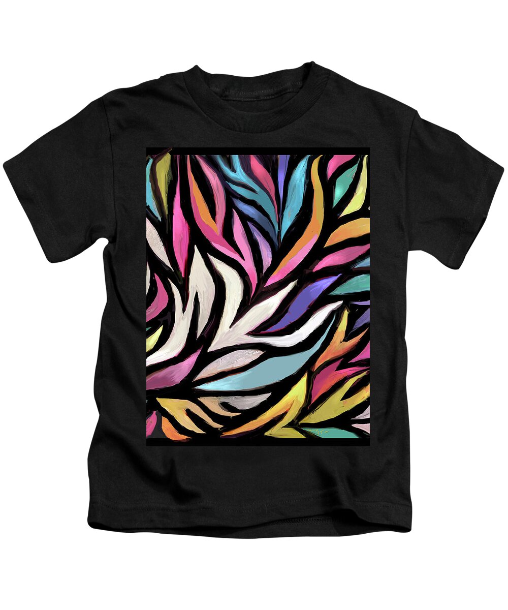 Colorful Abstract Kids T-Shirt featuring the digital art Rainbow Feathers by Jean Batzell Fitzgerald