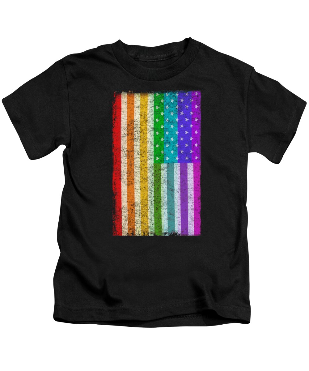 Funny Kids T-Shirt featuring the digital art Rainbow Us Flag by Flippin Sweet Gear