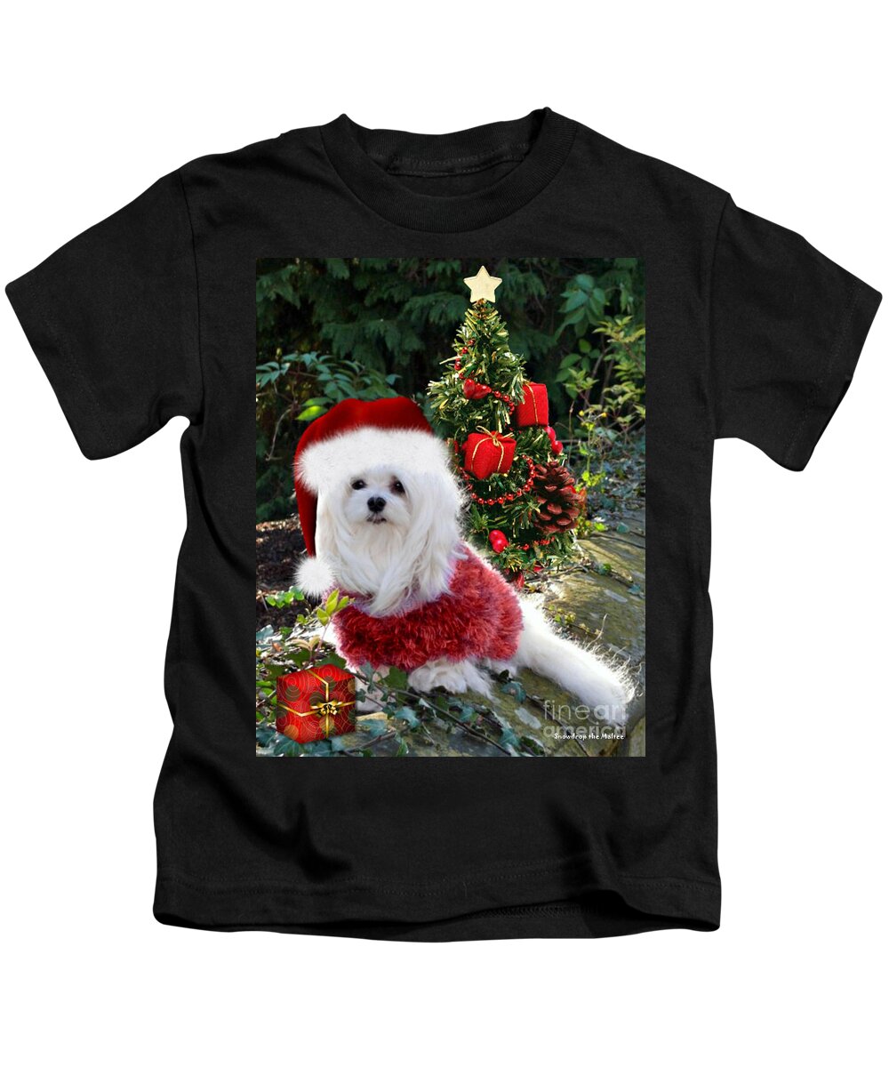 Maltese Dog Christmas Kids T-Shirt featuring the mixed media Ready for Christmas by Morag Bates