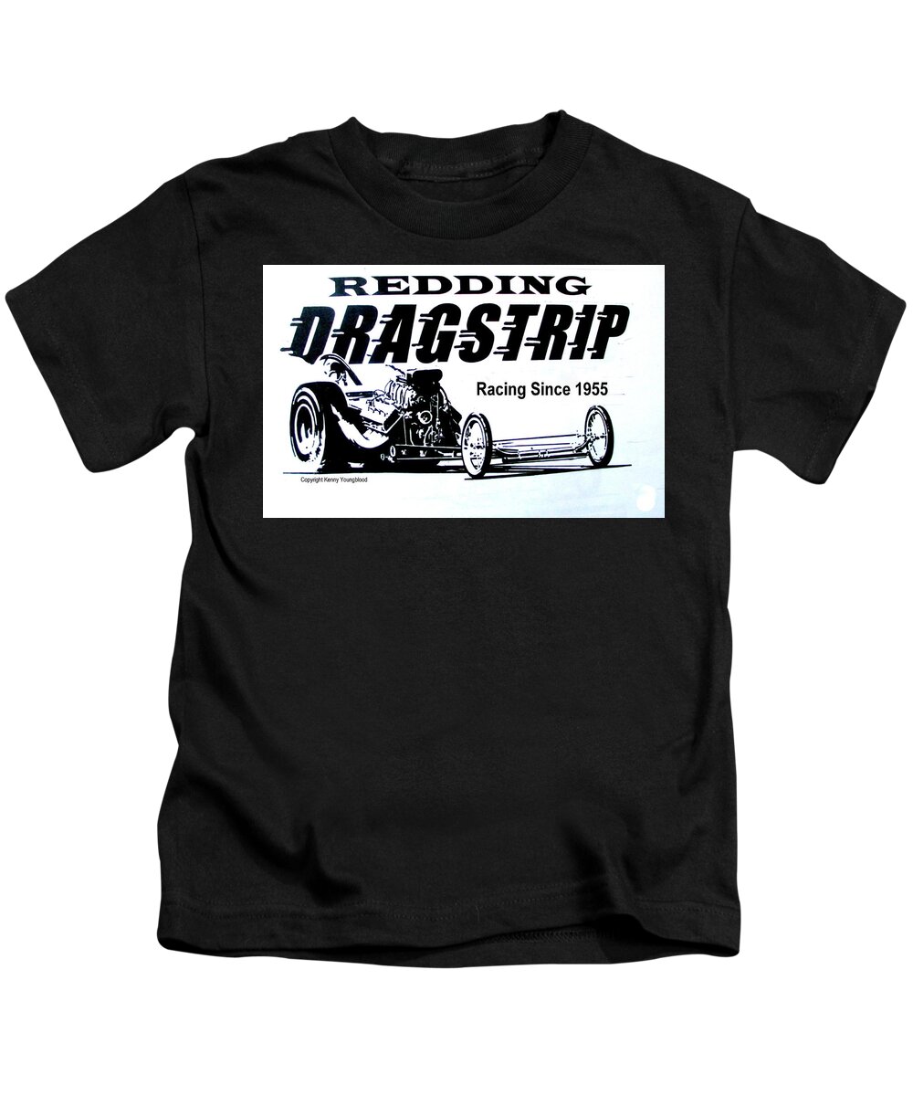 Drag Racing Nhra Top Fuel Funny Car John Force Kenny Youngblood Nitro Champion March Meet Images Image Race Track Fuel Redding Dragstrip Kids T-Shirt featuring the painting Redding Drags by Kenny Youngblood